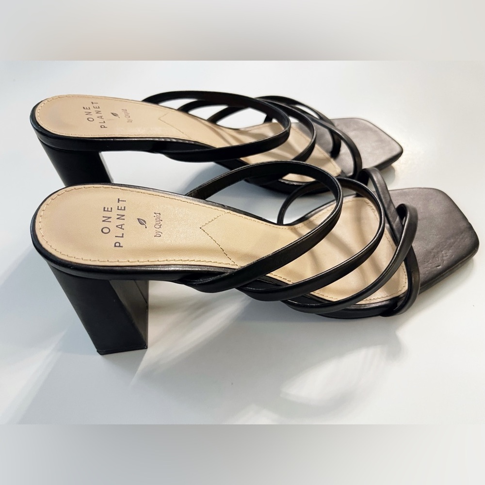 by Qupid Black Strappy Block Heel Sandals